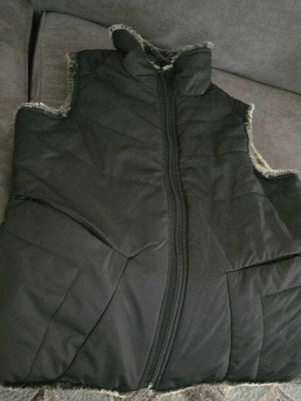 Black Quilted Faux Fur-Lined Vest